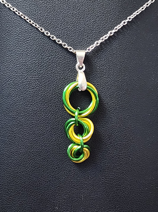 Canary and Shamrock (Yellow and Green) Chainmaille Triple Love Knot Necklace
