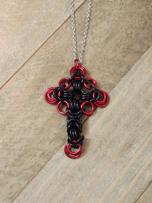 Onyx and Candy Apple (Black and Red) Celtic Cross Necklace