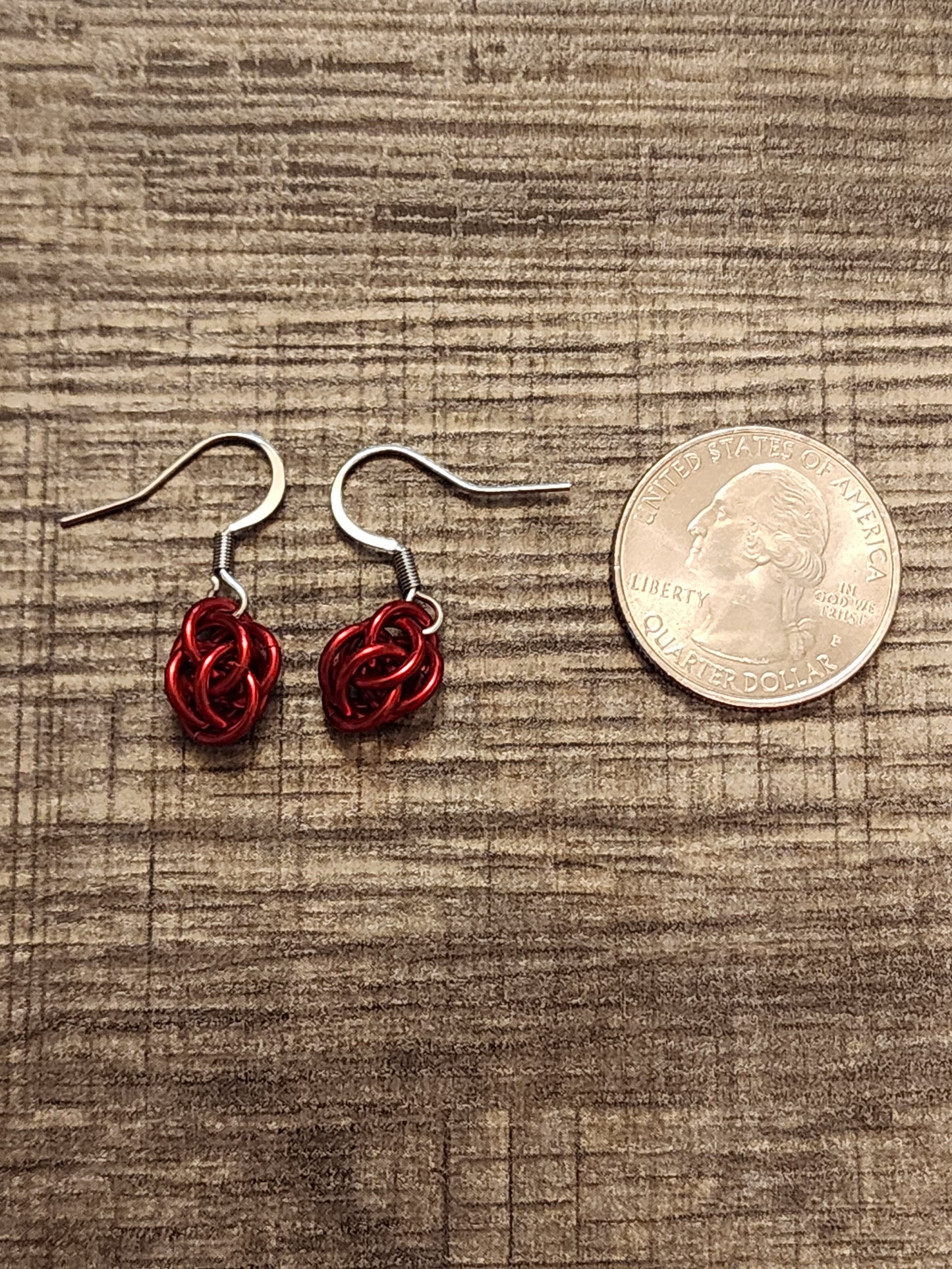 Bright Red (Candy Apple) Sweet Pea Chainmaille Earrings