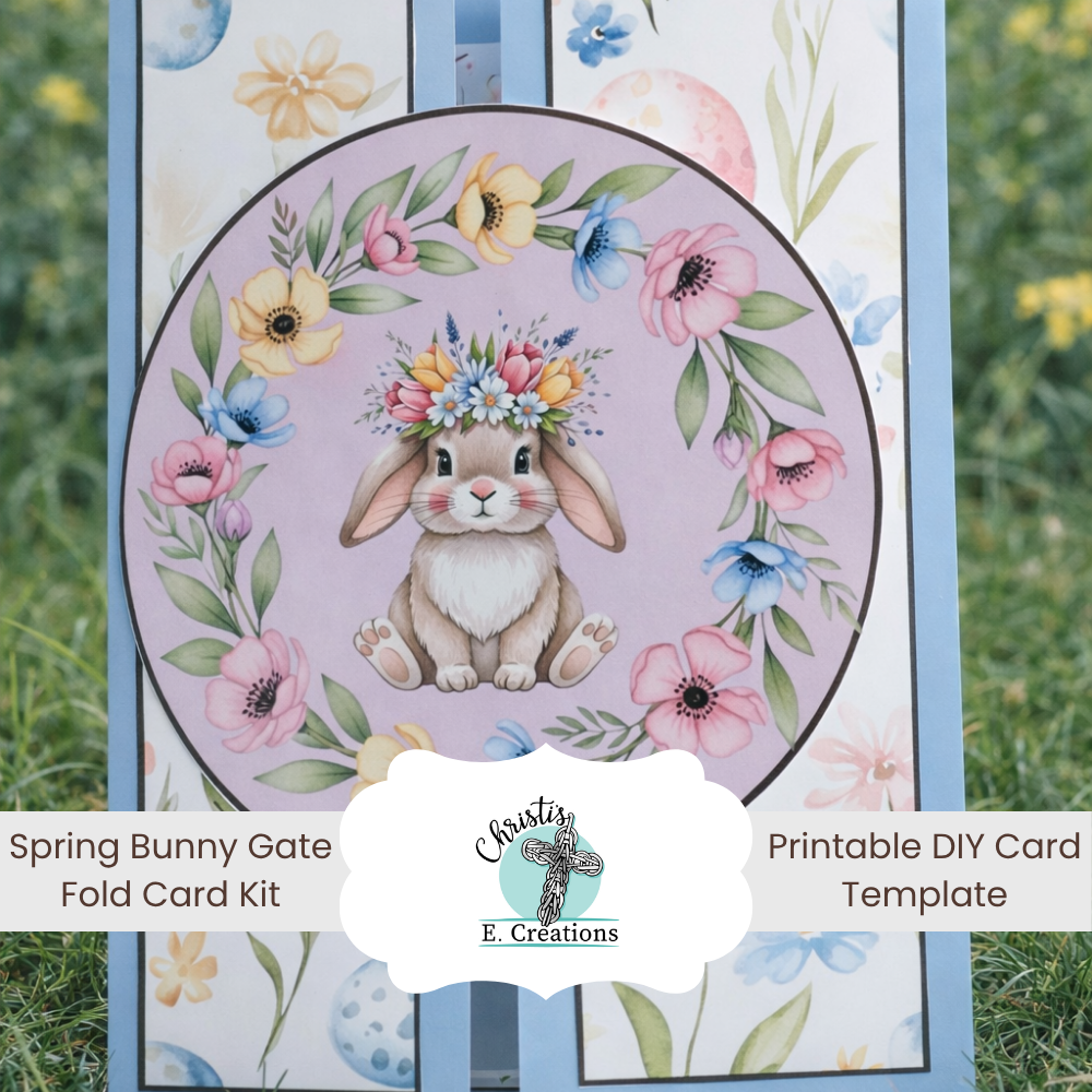 Spring Bunny Gate Fold Card Kit – Printable DIY Card Template (Instant Download)