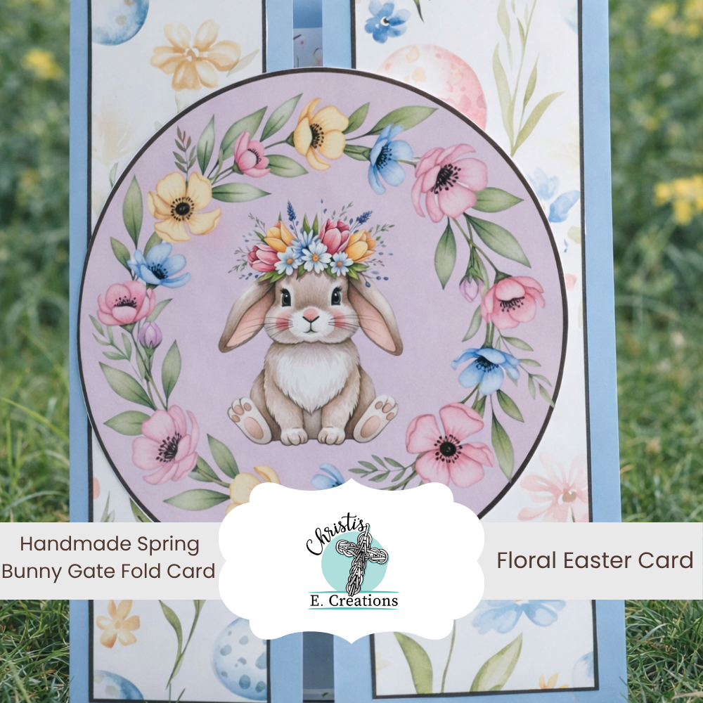 Handmade Spring Bunny Gate Fold Card – Floral Easter Card Ready to Ship