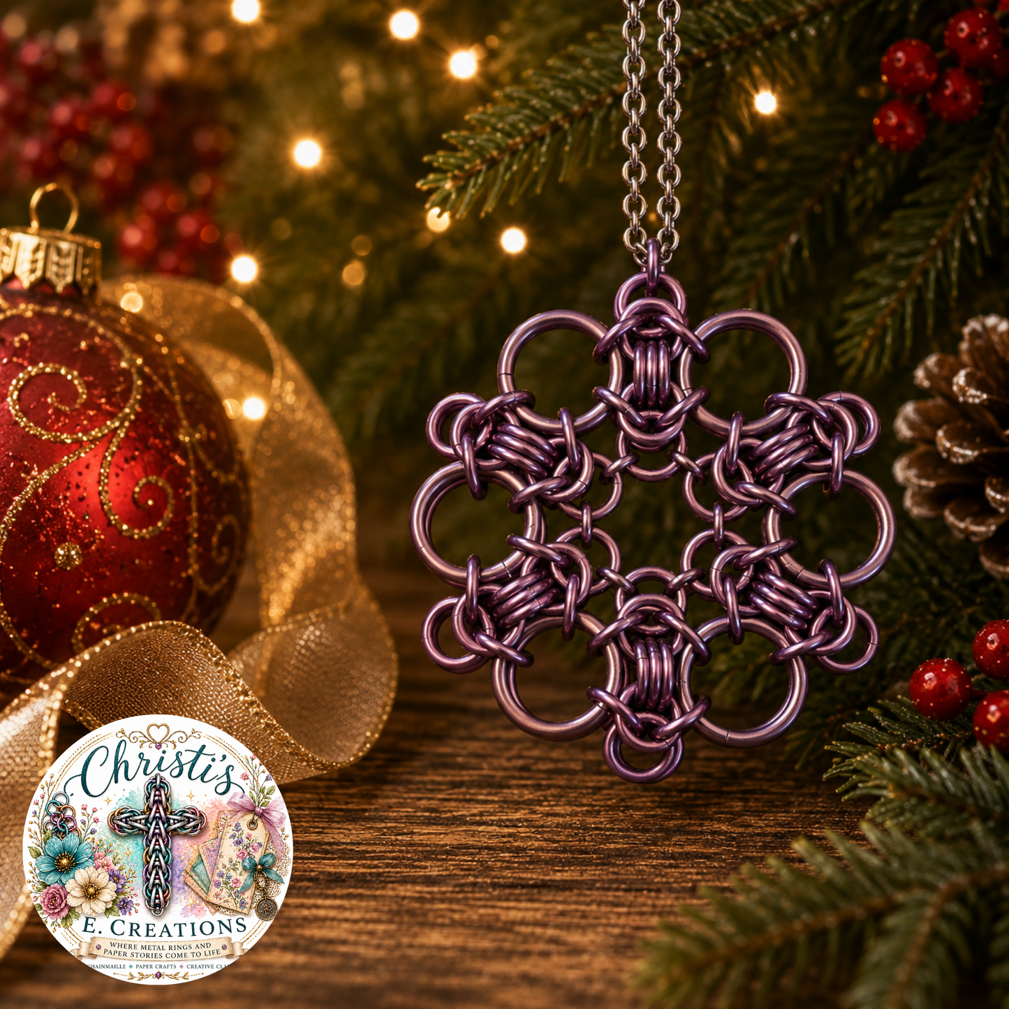 Mauve Chainmaille Snowflake Ornament