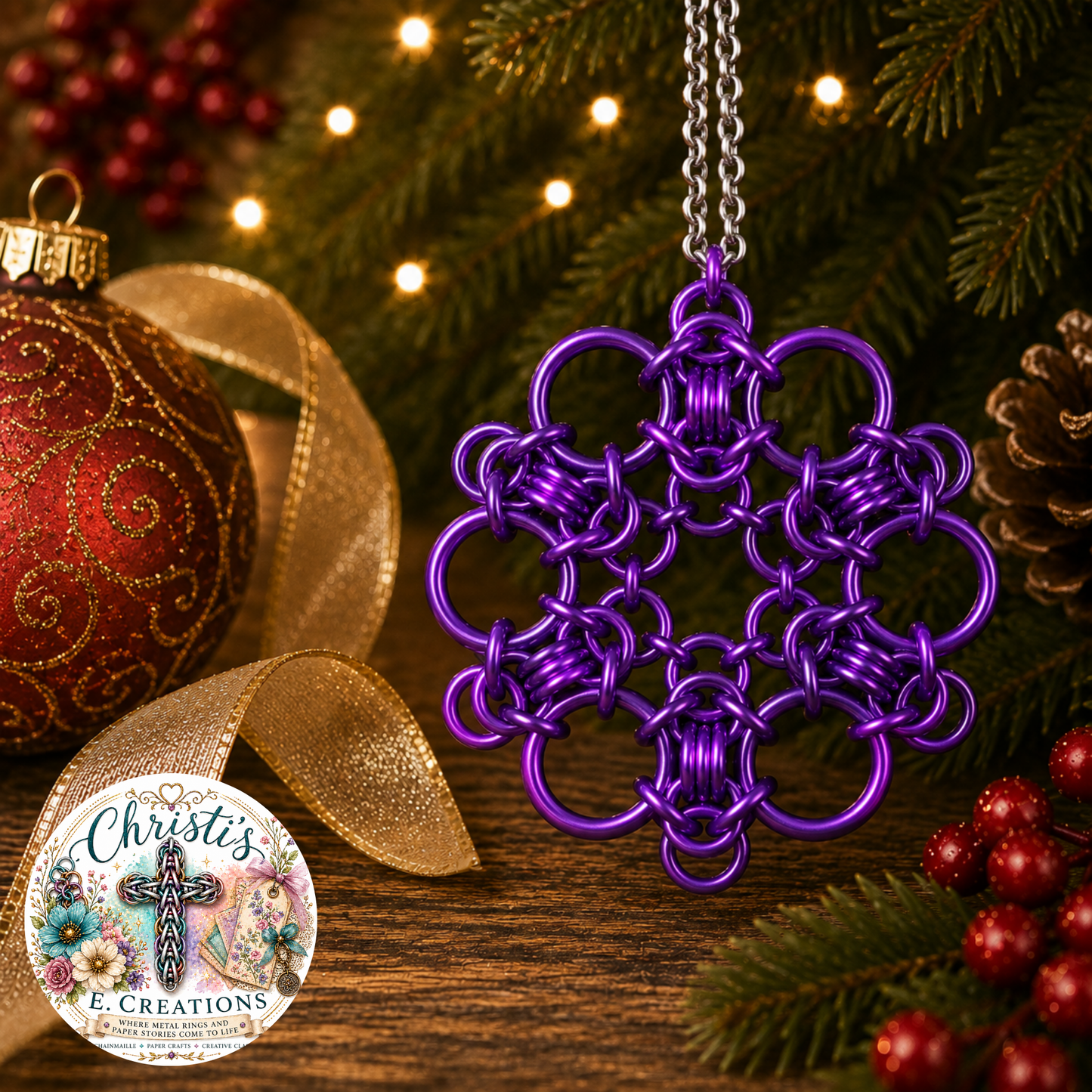 Bright Purple Chainmaille Snowflake Ornament