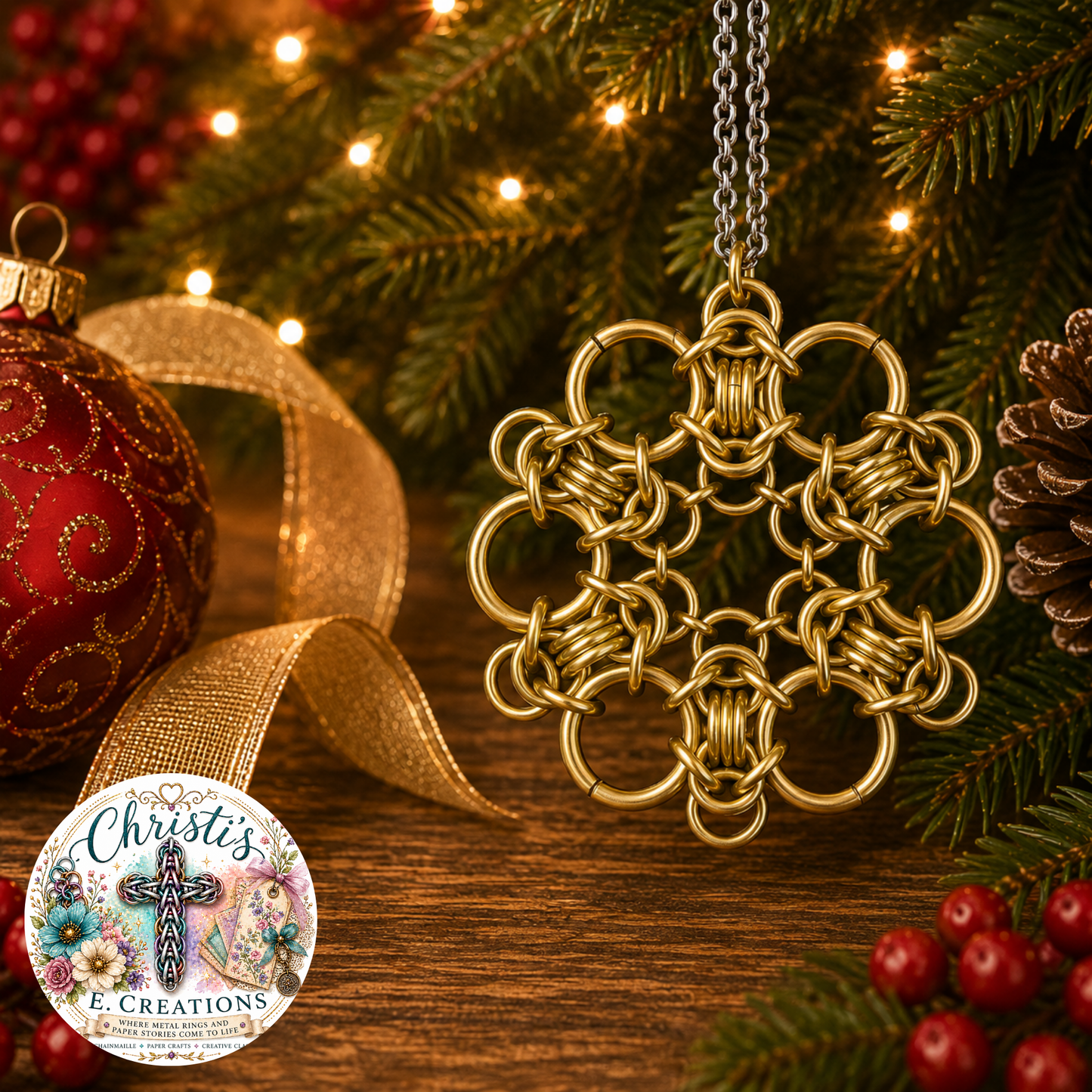 Golden Chainmaille Snowflake Ornament