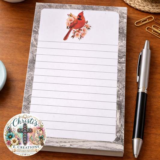 Handmade Cardinal & Blossoms Notepad – 4" x 6" – 25 Heavy Cardstock Pages