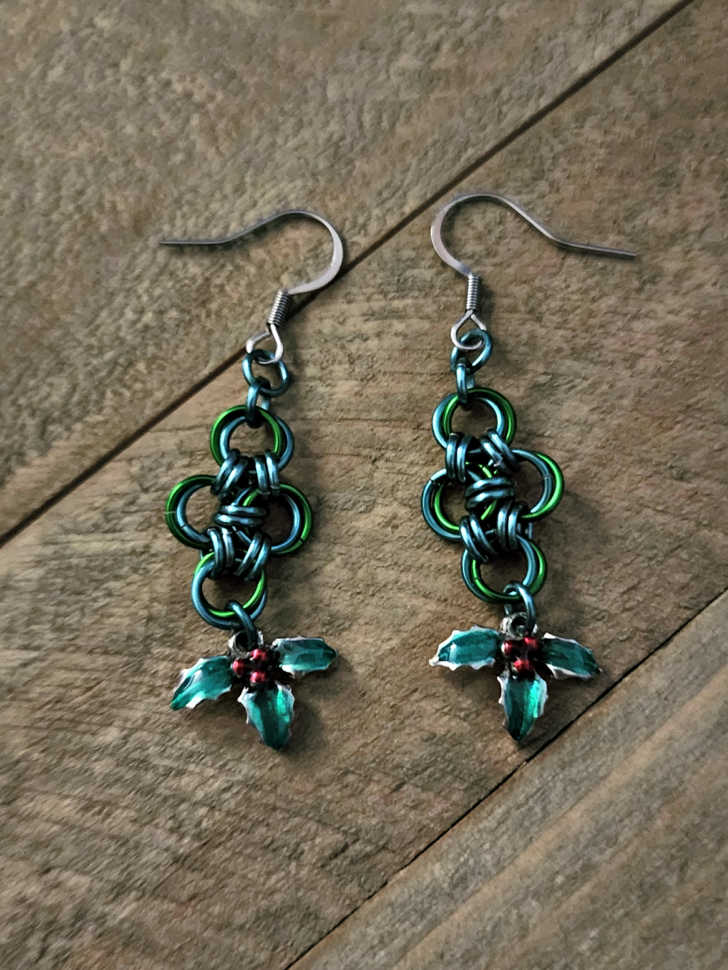 Preorder Chainmaille and Holly Leaf Earrings