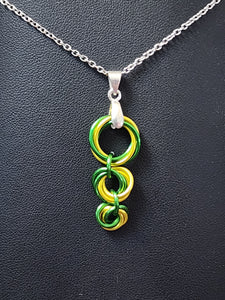 Canary and Shamrock (Yellow and Green) Chainmaille Triple Love Knot Necklace