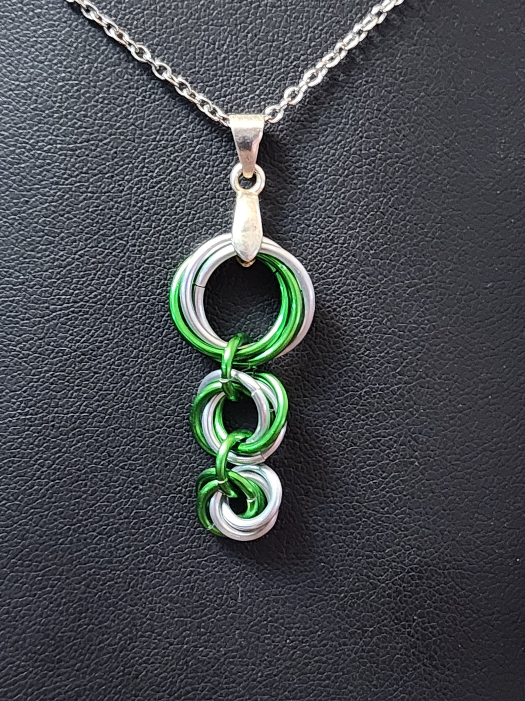 Shamrock and Silver (Silver and Green) Chainmaille Triple Love Knot Necklace