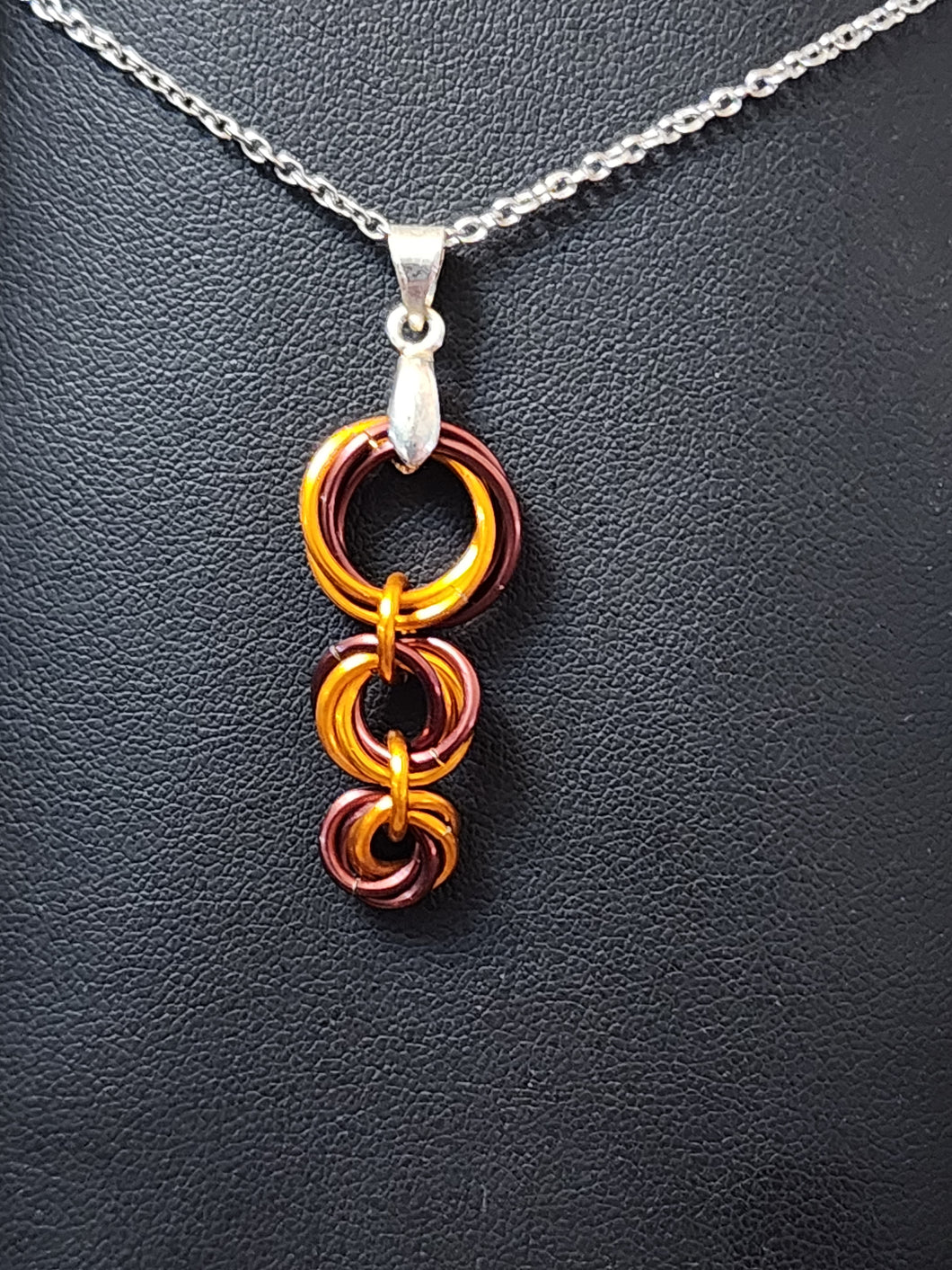 Pumpkin and Henna (Orange and Brown) Chainmaille Triple Love Knot Necklace