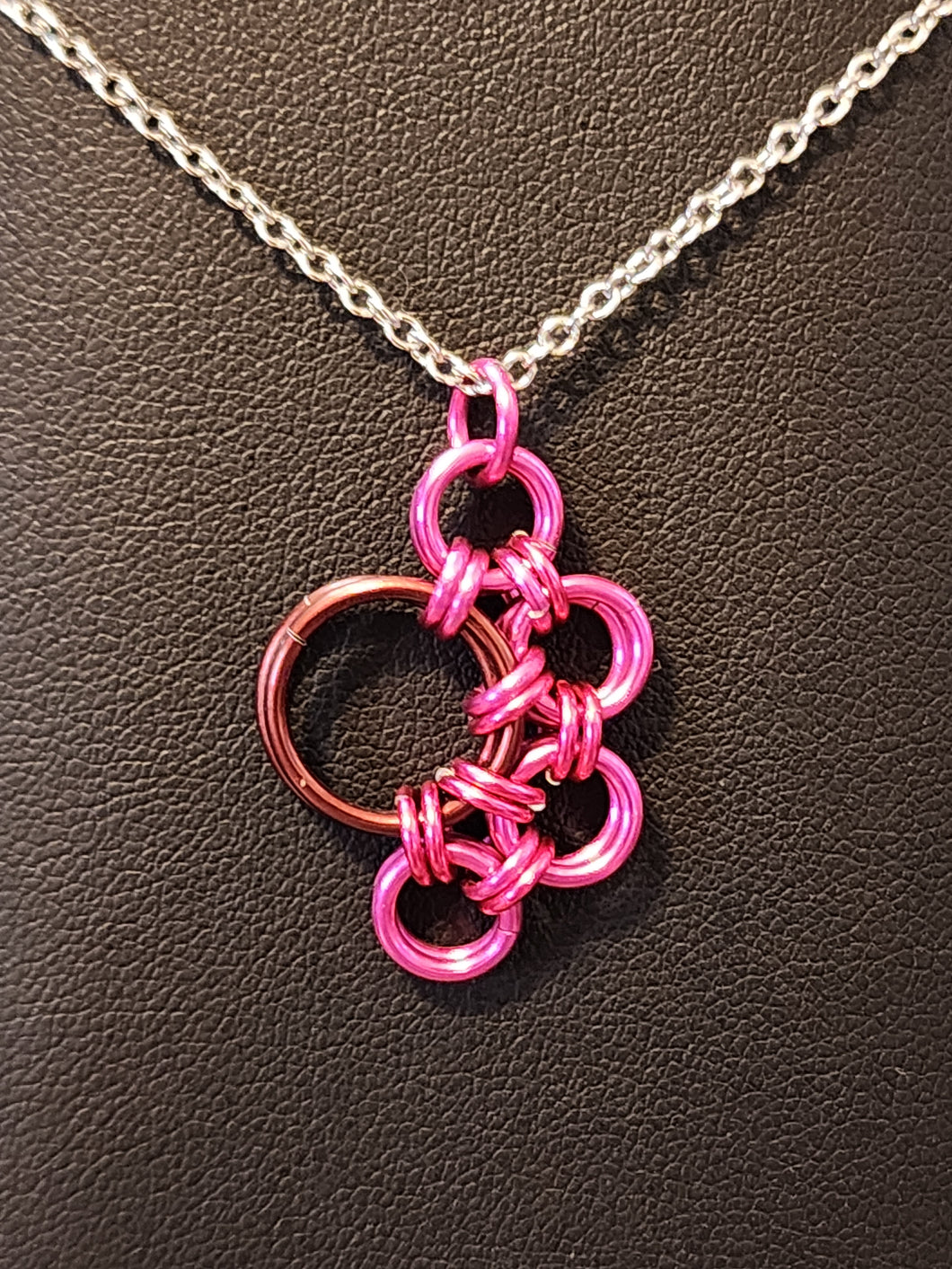 Bubblegum and Henna (pink and Brown) Chainmaille Paw Print Necklace