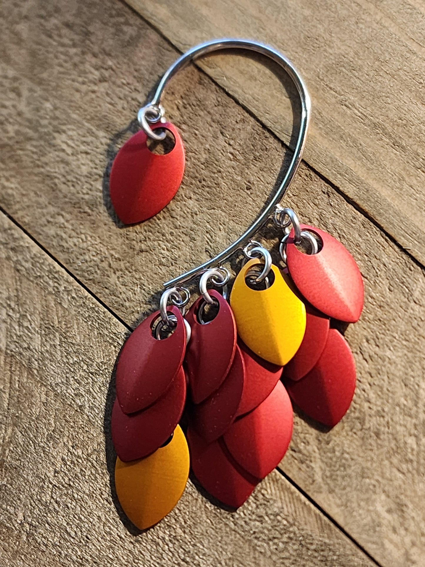 Left Multi-Scale Ear Cuff Red and Orange