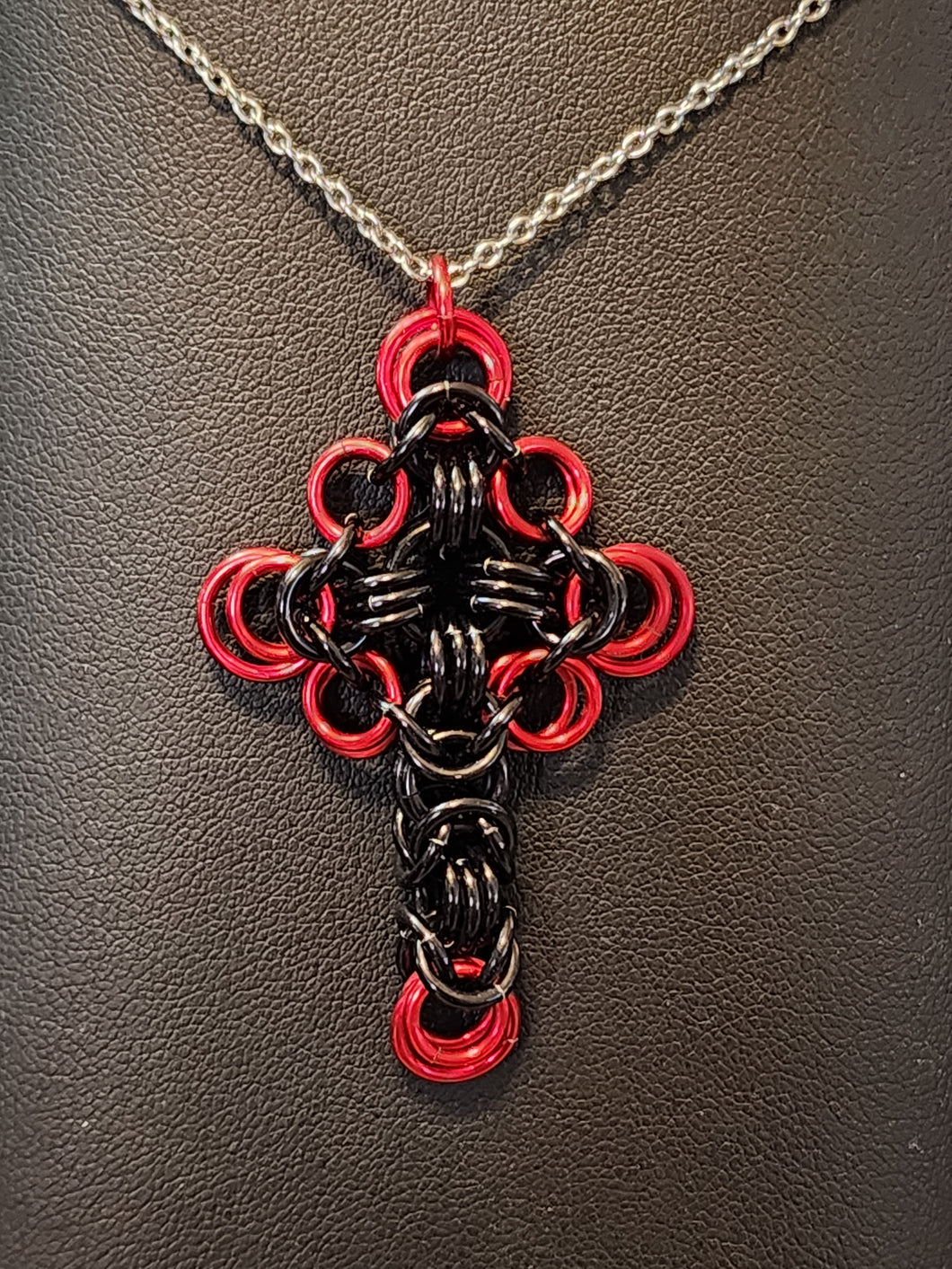 Onyx and Candy Apple (Black and Red) Celtic Cross Necklace