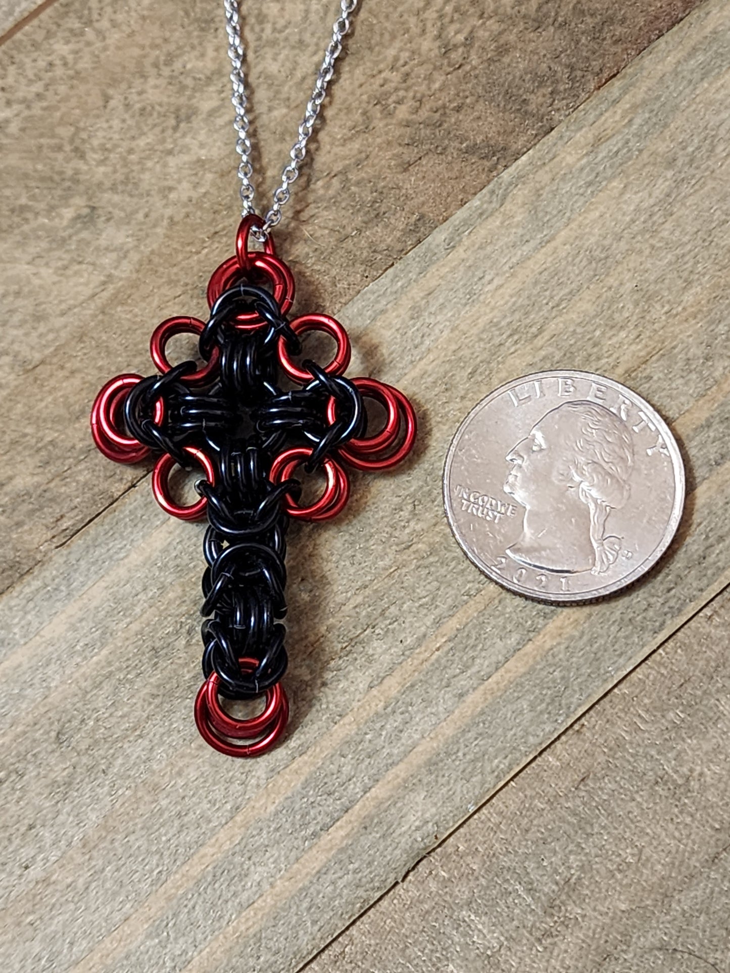 Onyx and Candy Apple (Black and Red) Celtic Cross Necklace