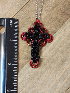 Onyx and Candy Apple (Black and Red) Celtic Cross Necklace