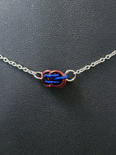 Load image into Gallery viewer, Cobalt and Henna (Blue and Brown) Chainmaille Sweet Pea Necklace
