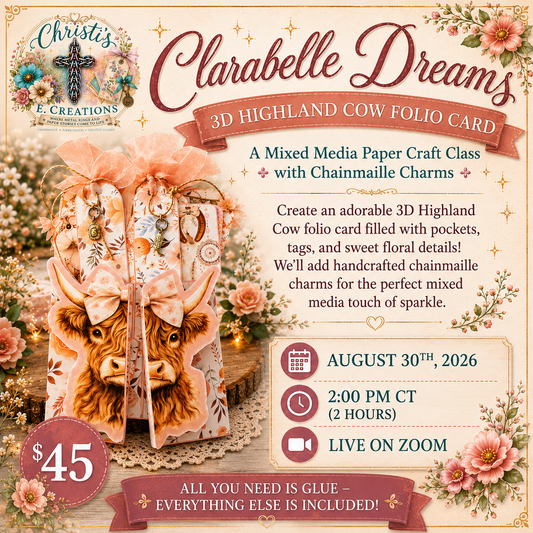 🌸 Clarabelle Dreams: 3D Highland Cow Folio Card Zoom Class