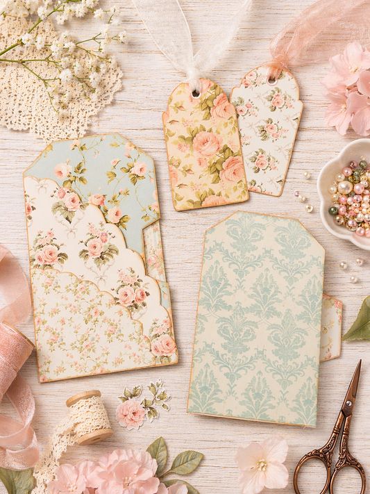 Shabby Chic Pocket Tags Kit – Paper Craft Socials Kit (Paper Only)