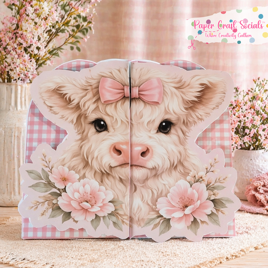 Lil’ Moo-La “Mona” Highland Cow 3D Card Kit – Paper Craft Socials  (paper only)