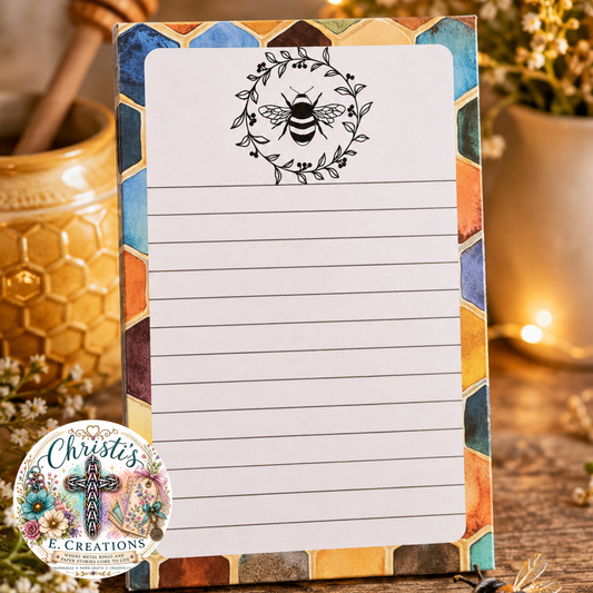 Handmade Bee & Honeycomb Notepad – 4" x 6" – 25 Heavy Cardstock Pages