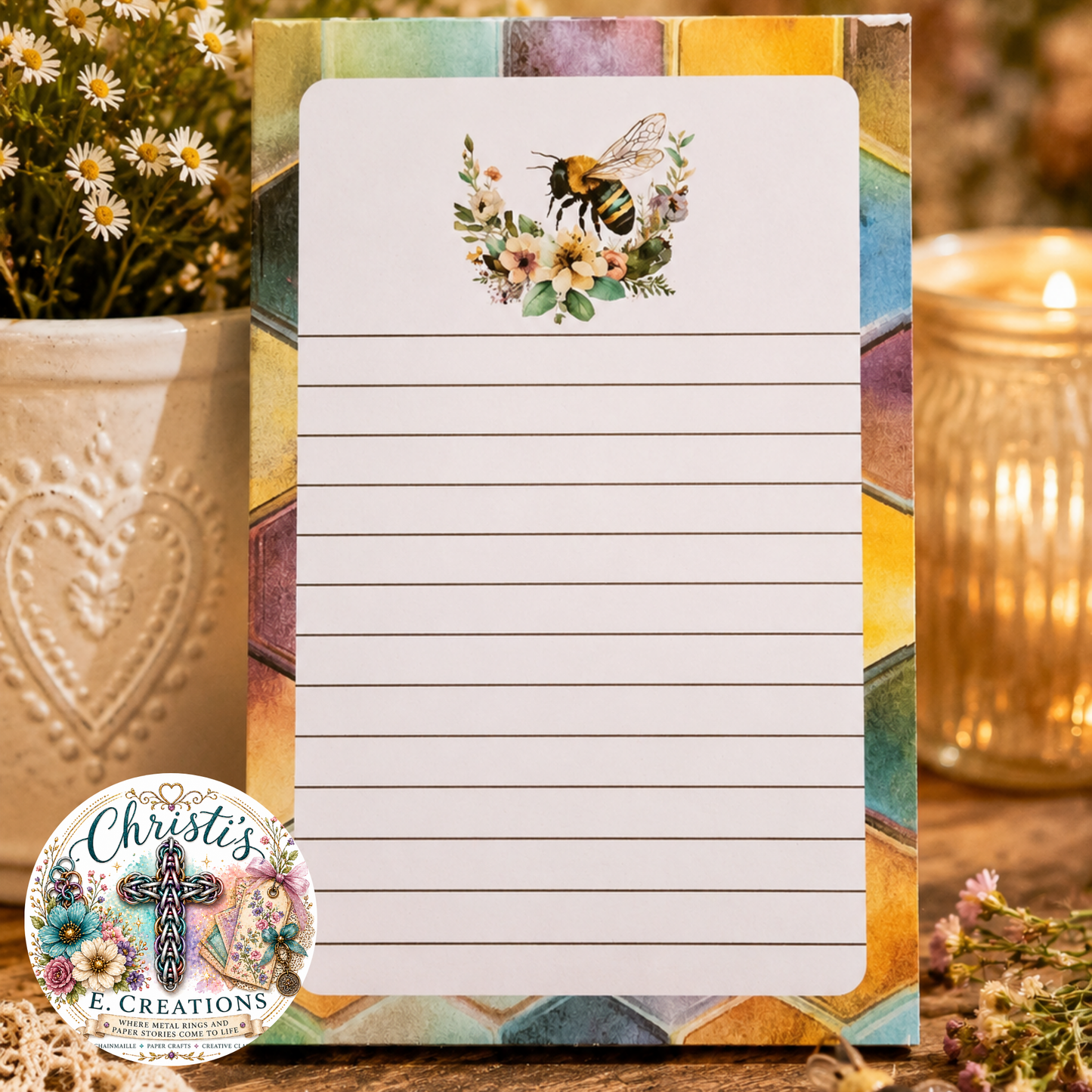 Handmade Bee & Flowers Notepad – 4" x 6" – 5 Designs