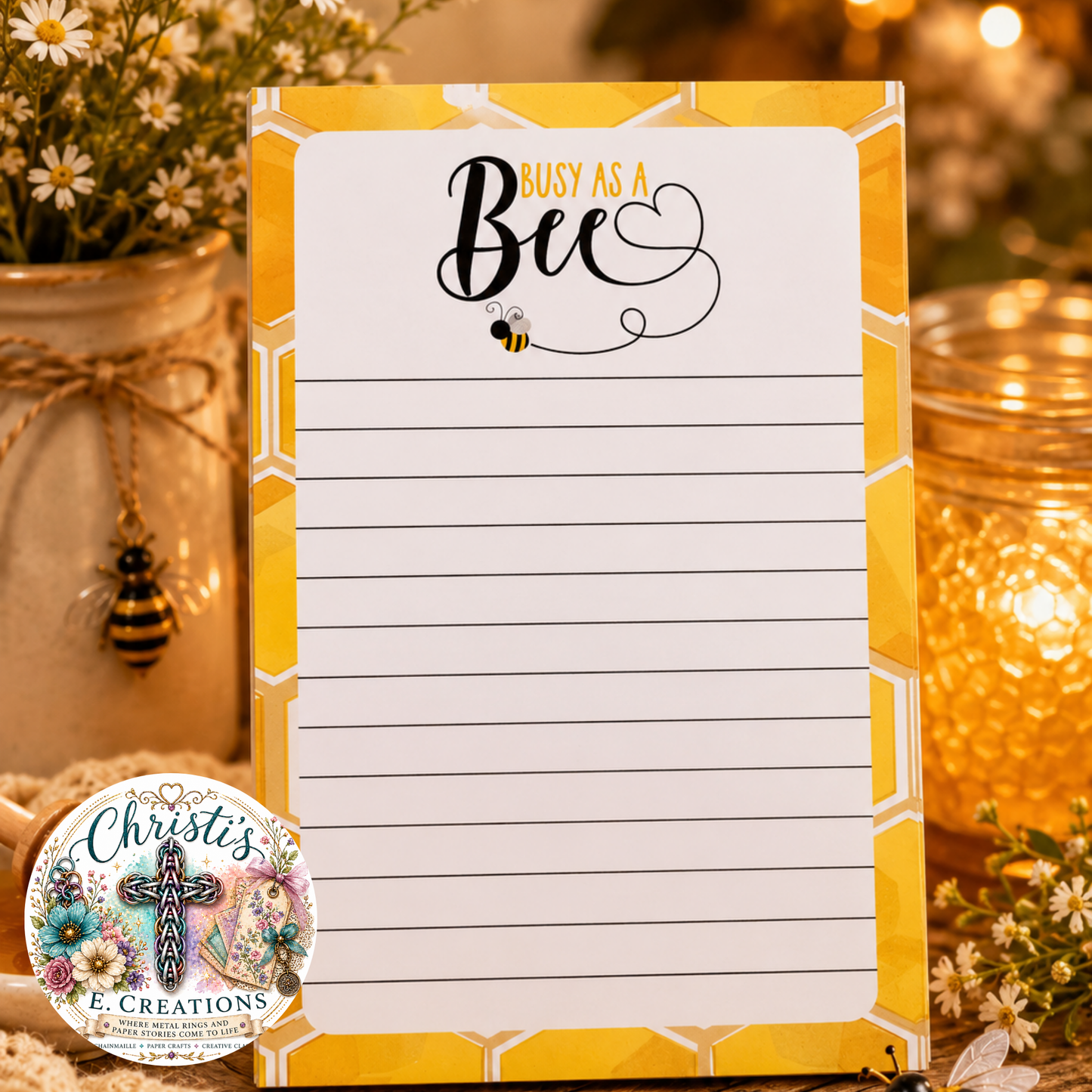 Busy as a Bee Handmade Notepad – 4" x 6" – 25 Heavy Cardstock Pages