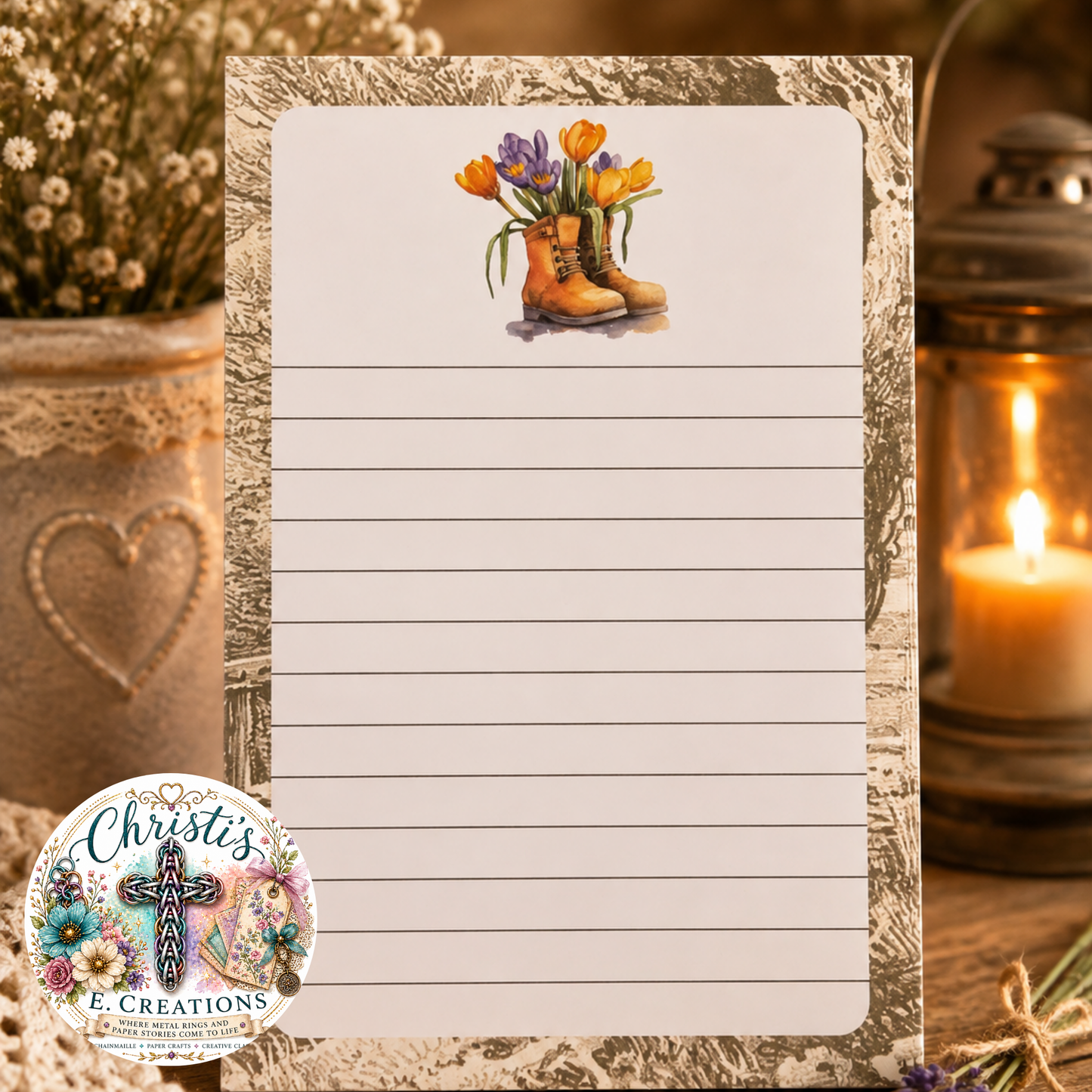 Handmade Garden Boots & Flowers Notepad – 4" x 6" – 5 Designs