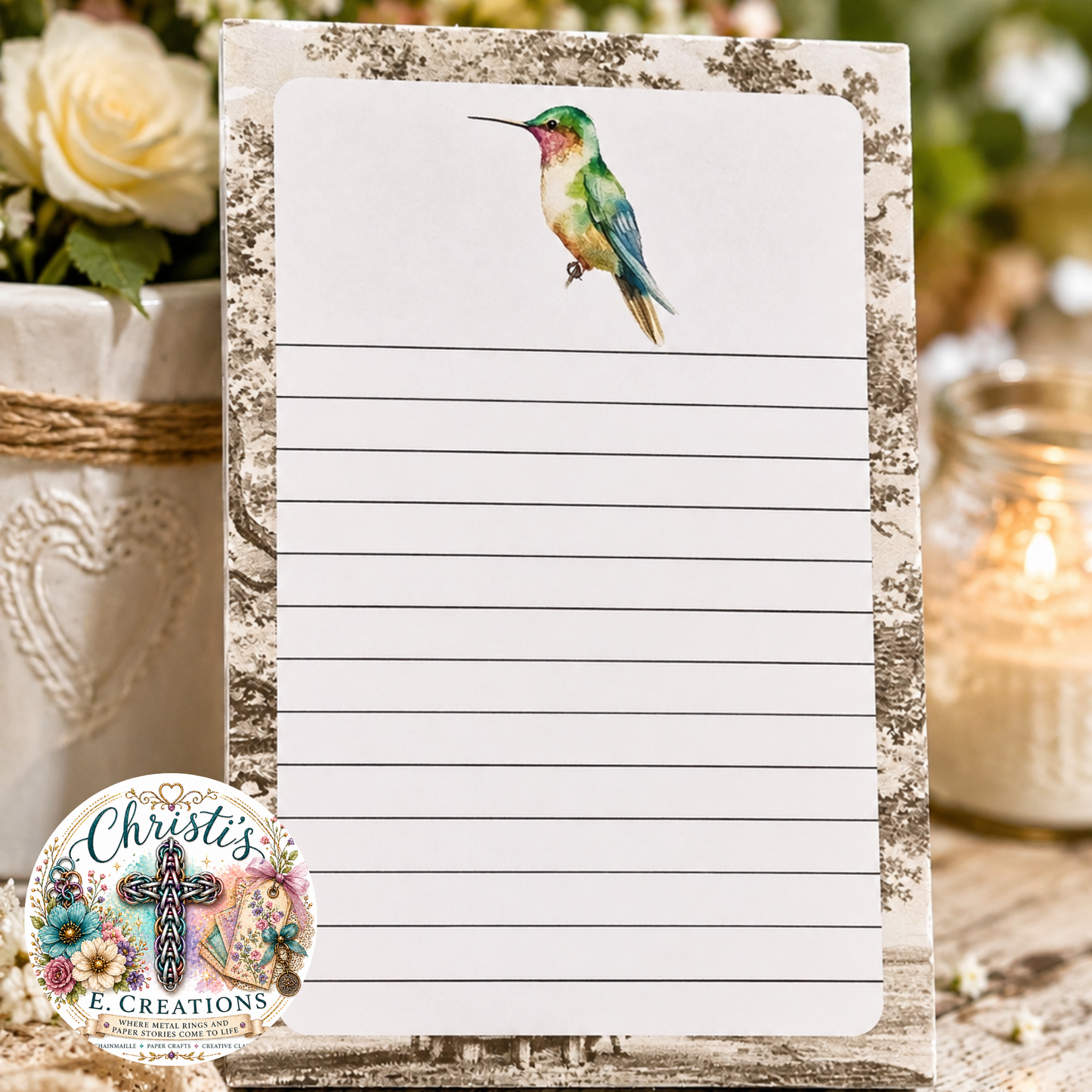 Handmade Hummingbird Notepad – 4" x 6" – 25 Heavy Cardstock Pages