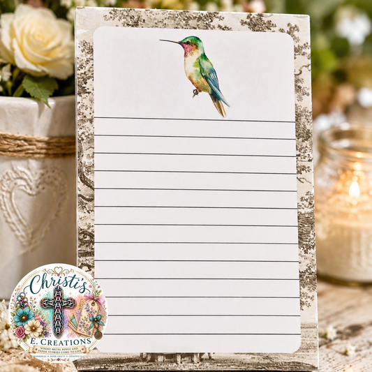 Handmade Hummingbird Notepad – 4" x 6" – 25 Heavy Cardstock Pages