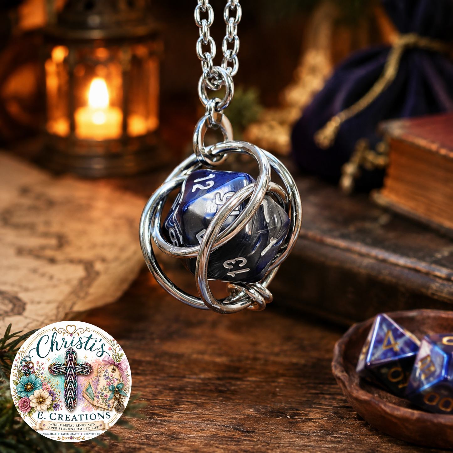 Mystery Dice Chainmaille Necklace – Removable D20 Dice Pendant