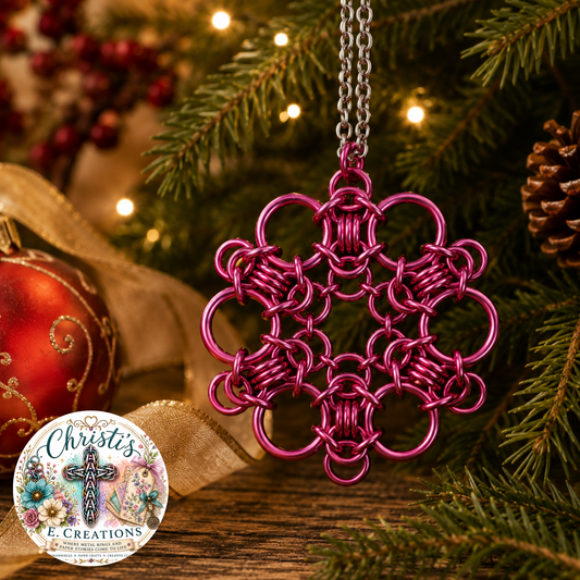 Bright Pink Chainmaille Snowflake Ornament