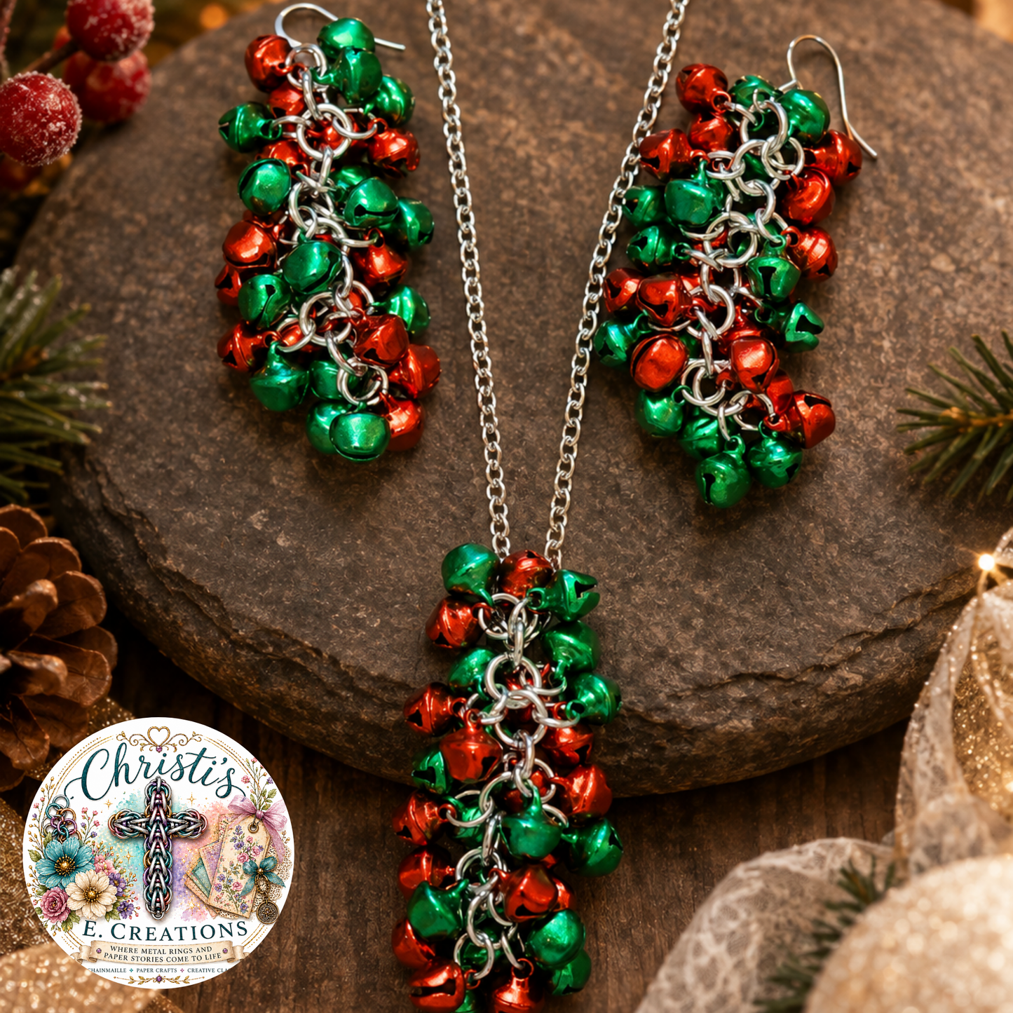 Red & Green Jingle Bells Jewelry Set