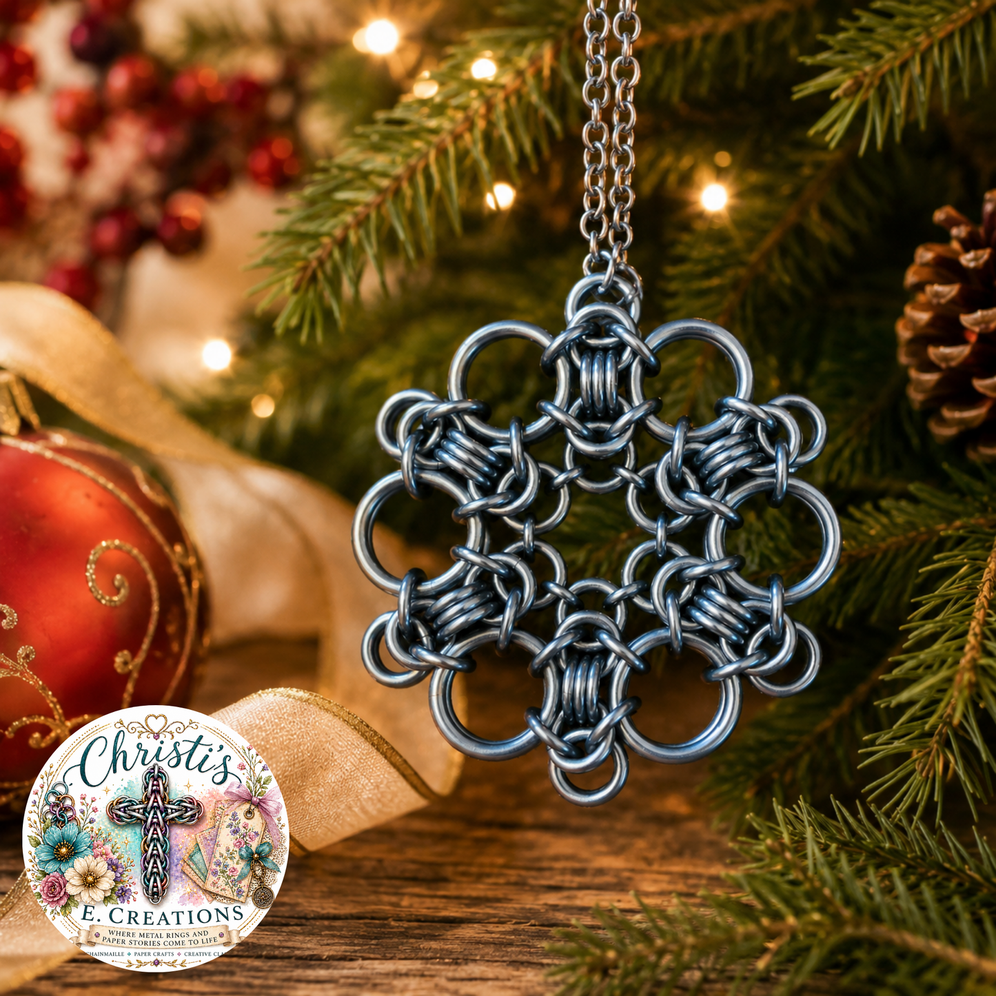 Gray Chainmaille Snowflake Ornament