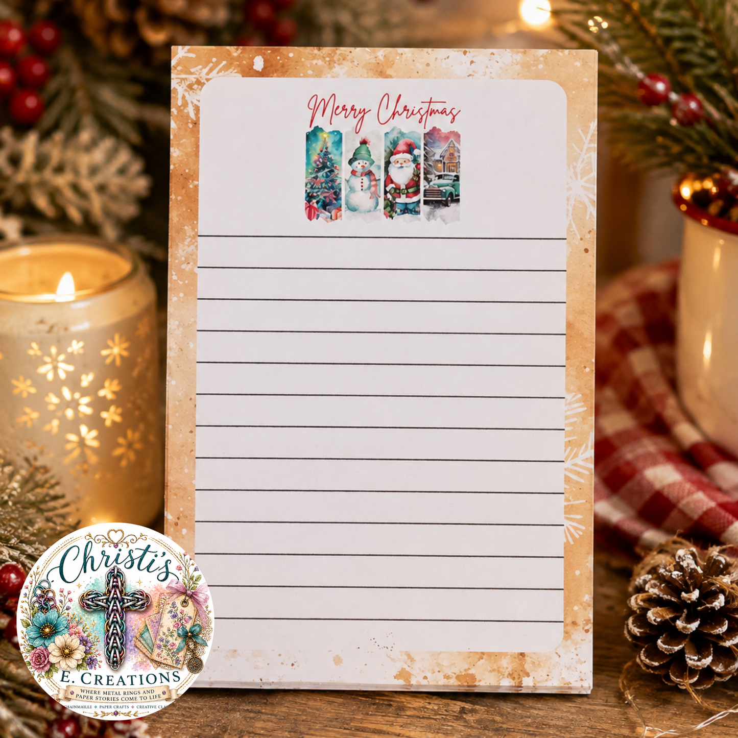 Handmade Christmas Notepad – 4" x 6" – 25 Heavy Cardstock Pages