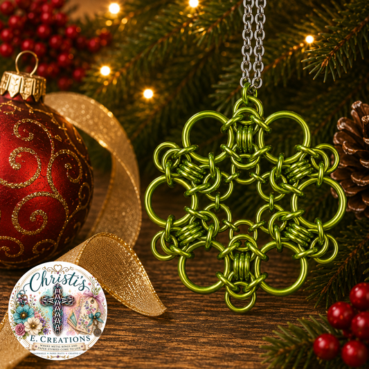 Bright Green Chainmaille Snowflake Ornament
