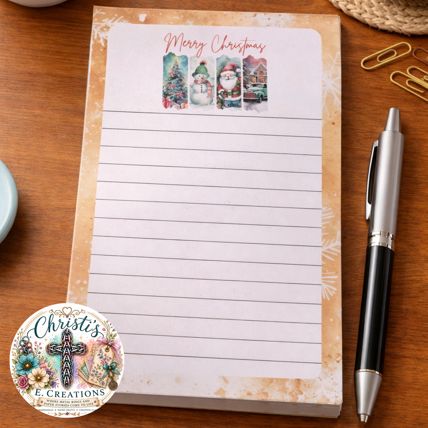 Handmade Christmas Notepad – 4" x 6" – 25 Heavy Cardstock Pages