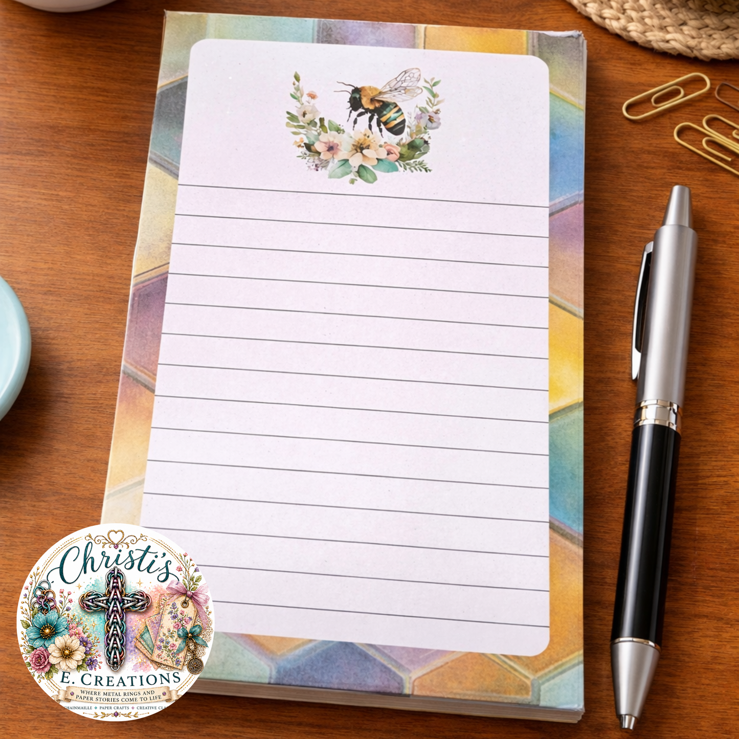 Handmade Bee & Flowers Notepad – 4" x 6" – 5 Designs
