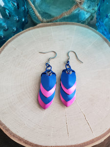 Pink and Blue Scale Maille Earrings