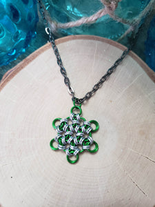 Shamrock and Platinum Chainmaille Snowflake Necklace