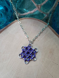 Platinum and Lilac Chainmaille Snowflake Necklace