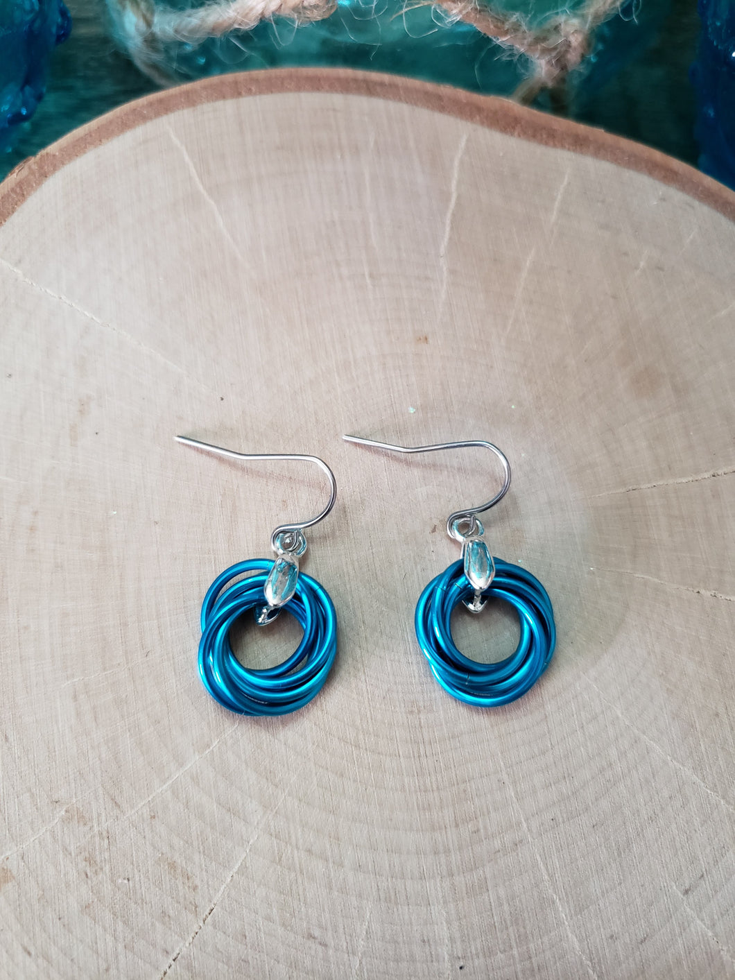 Maui Blue Chainmaille Love Knot Earrings