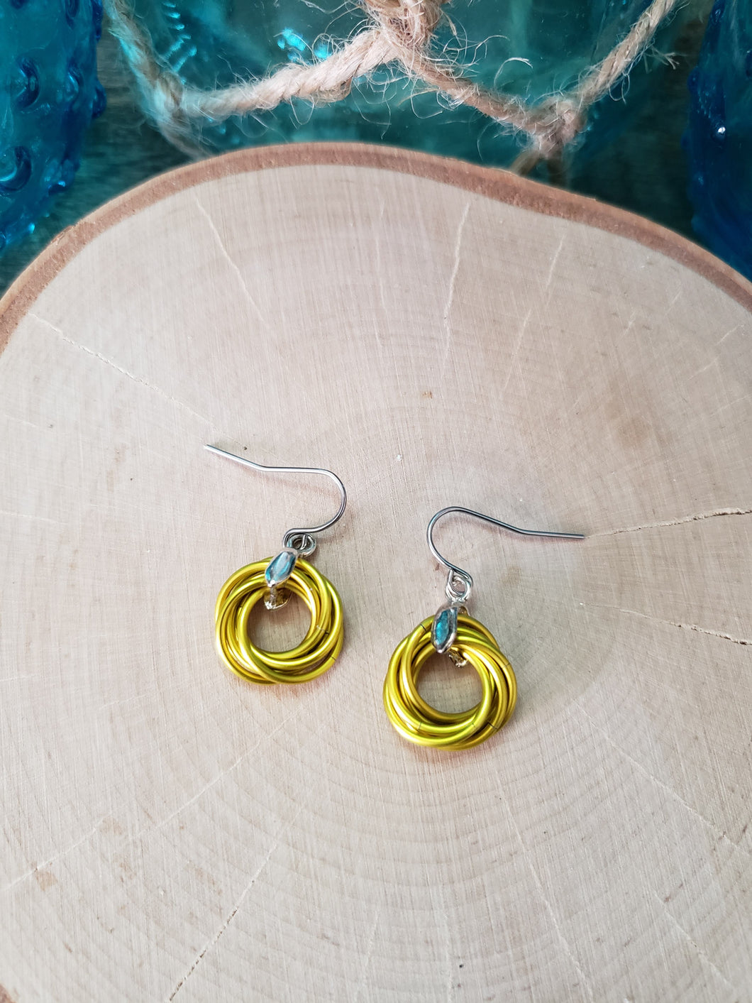Canary Chainmaille Love Knot Earrings