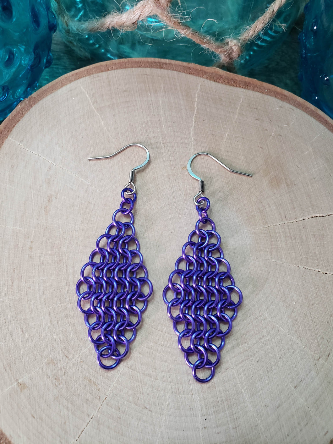 Lilac Chainmaille European Style Diamond Earrings