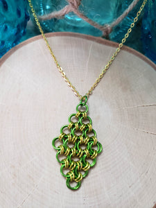 Sour Apple and Canary Chainmaille Herringbone Diamond Necklace