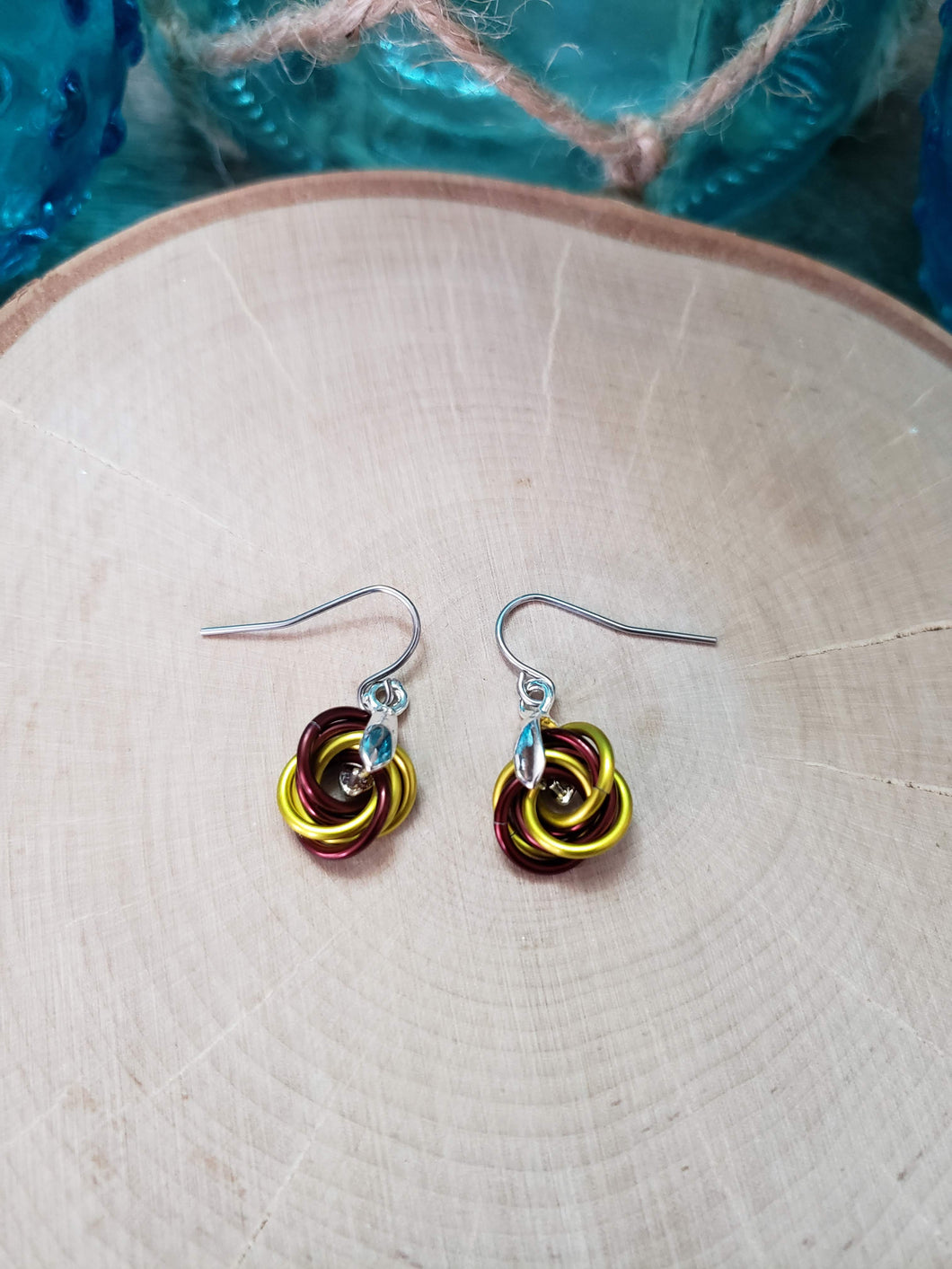 Canary and Henna Chainmaille Small Love Knot Earrings