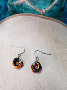 Pumpkin and Onyx Chainmaille Small Love Knot Earrings