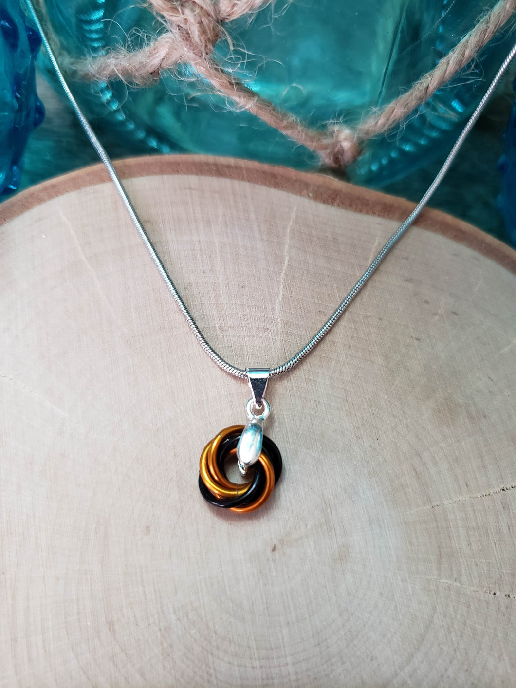 Marmalade and Onyx Chainmaille Small Love Knot Necklace