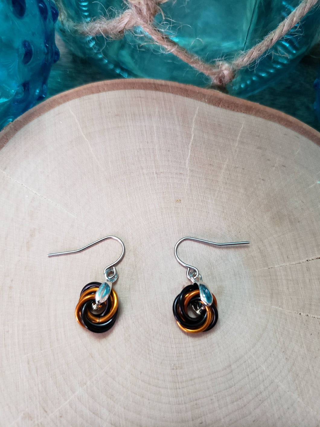 Marmalade and Onyx Chainmaille Small Love Knot Earrings