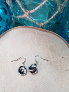 Platinum and Onyx Chainmaille Small Love Knot Earrings