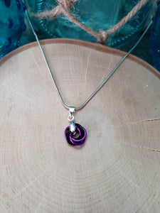 Violet and Onyx Chainmaille Small Love Knot Necklace