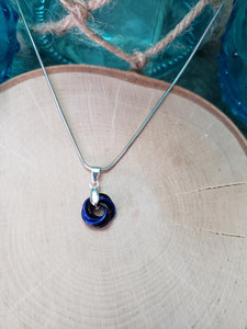 Cobalt and Onyx Chainmaille Small Love Knot Necklace